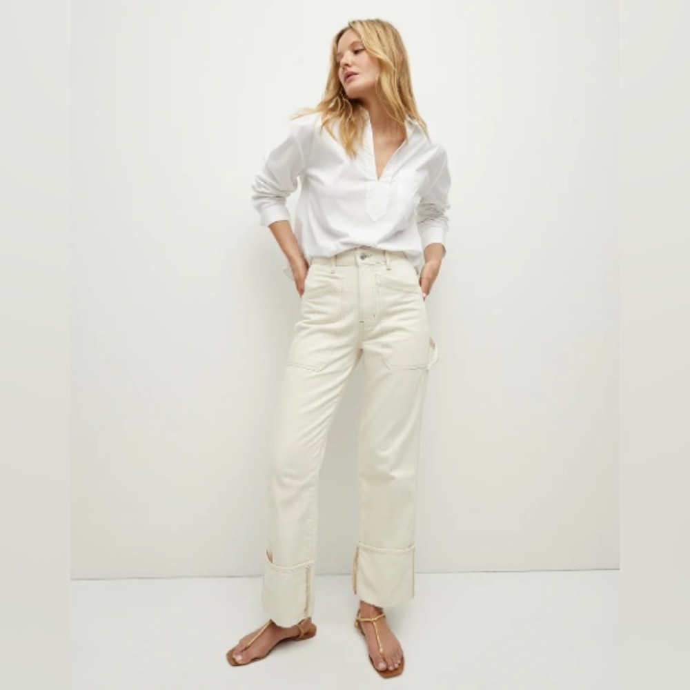 NWT Veronica Beard Dylan Cuffed Cargo Straight-Leg Pant in Ecru, size 25
